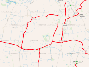 Road gritting map for Tibenham